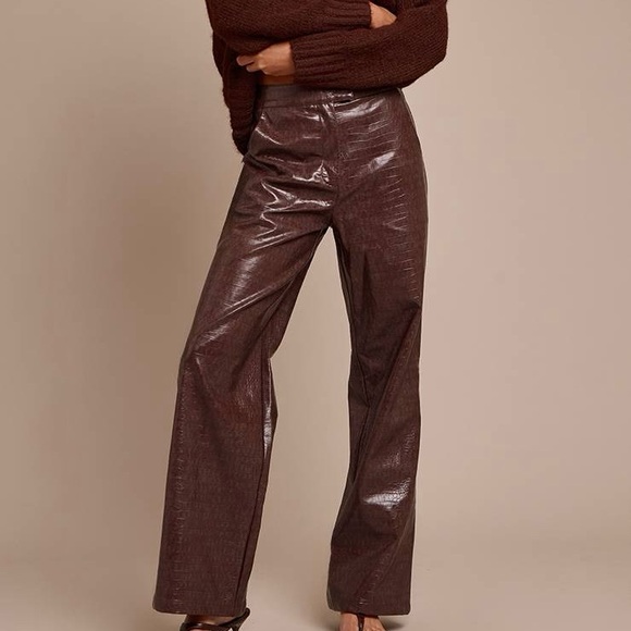 Dynamite Pants - Dynamite| Dark Chocolate Brown Faux Leather Croc Print Straight Leg Pants Sz 6